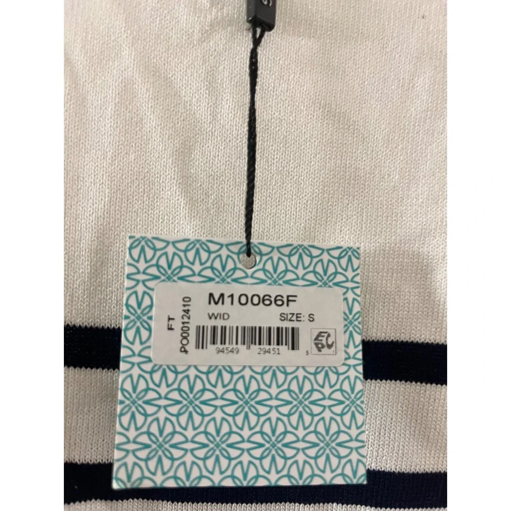 MING WANG Women's White Navy Stripe Square Neck Button Detail Sweater Top Size S